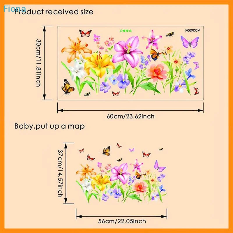stickers muraux fleuris multicolores adhésifs art floral papillons lilas roses jaunes salon chambre deco