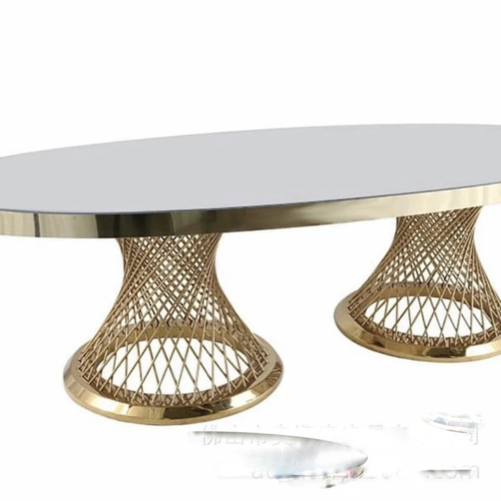 table ovale moderne élégante acier inoxydable blanc mariage banquet transparente luxueuse minimaliste