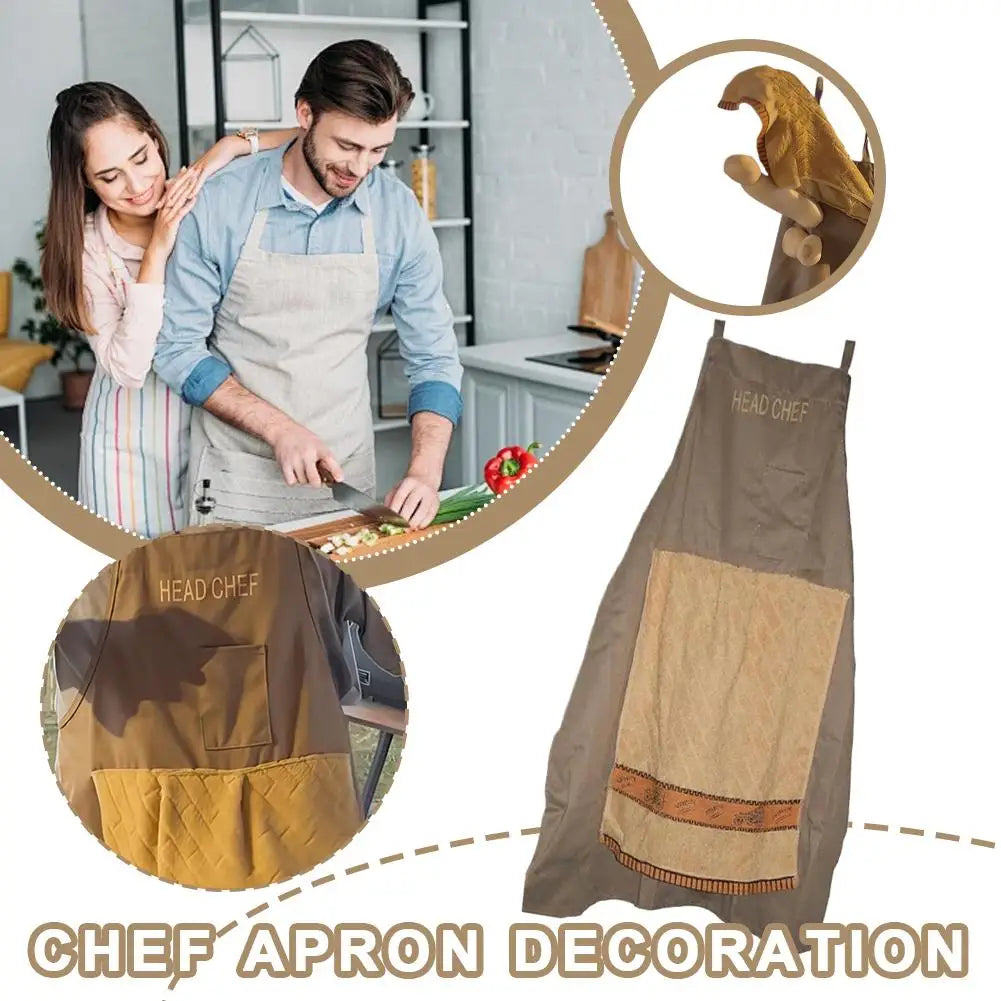 tablier cuisine coton quilté marron clair poche ruban ajustable head chef moderne
