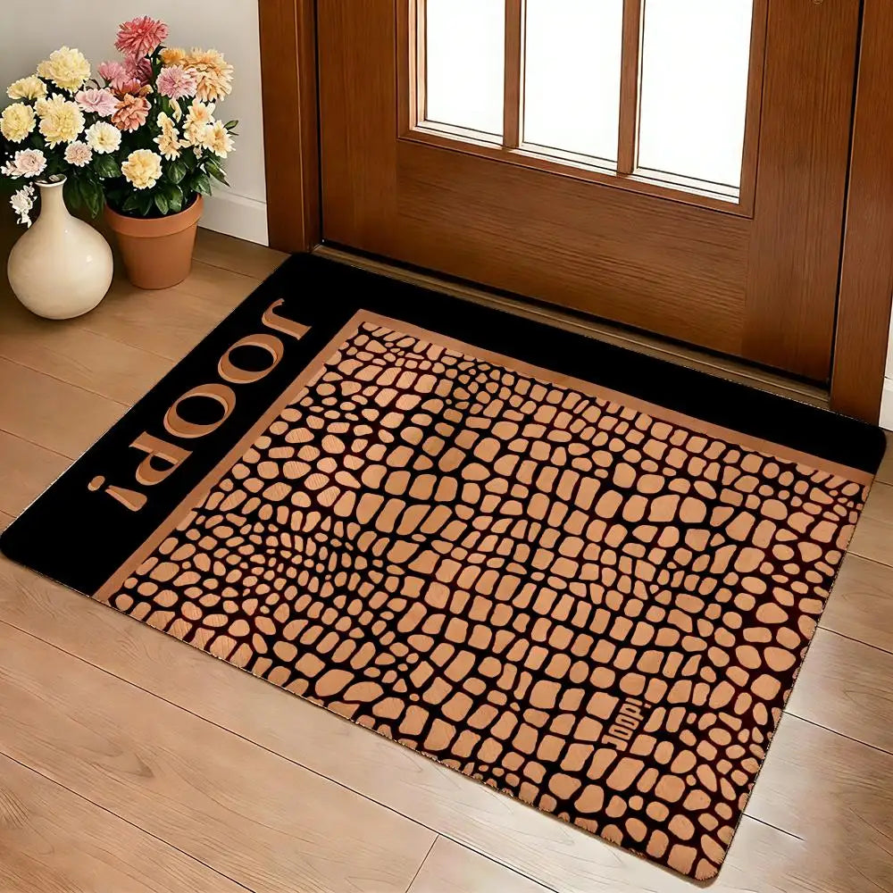 tapis salon moderne motif serpent écailles beige marron foncé épais doux décoratif intérieur luxe