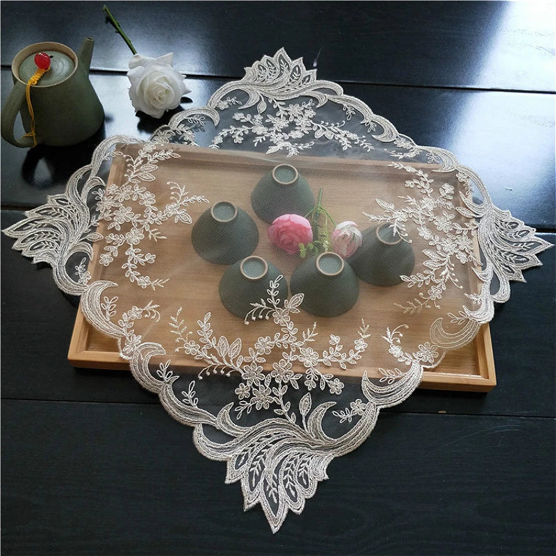 serviette table brodée florale imperméable blanc classique maison mariage fête round 43x100cm