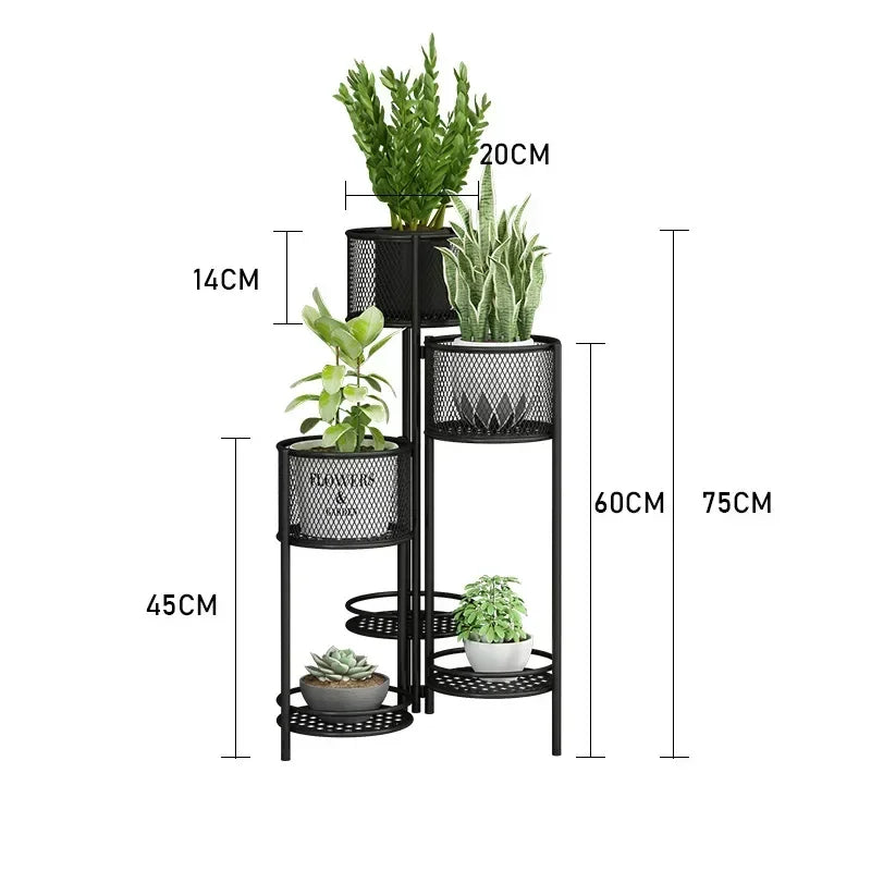 étagère plantes moderne or fer niveaux pots différents ajourées minimaliste