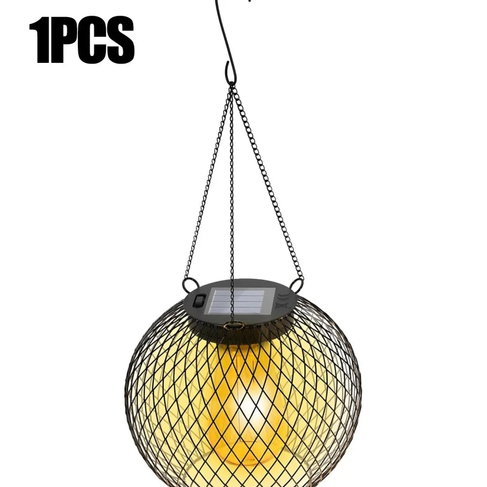 lampe solaire jardin led métal noir doré vintage rustique maille crochets