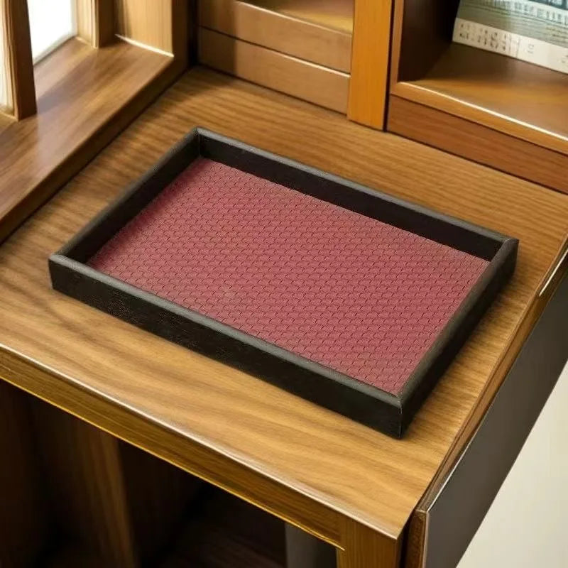 plateau rangement bois tissé couleurs bordeaux vert olive noir boîtes bijoux moderne respectueux environnement