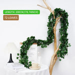 guirlande végétale artificielle feuilles rondes vert moderne 72 feuilles longueur 200cm extérieur