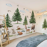 sticker mural forêt animaux aquarelle enfants chambre décoration écologique résistant eau