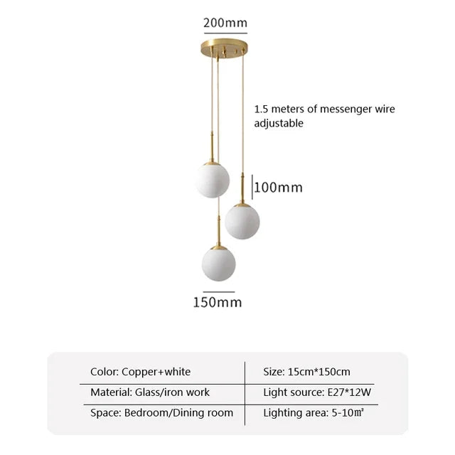 suspension lumineuse ornement sphérique blanc matière transparente moderne fixation câbles inclusion câble électrique