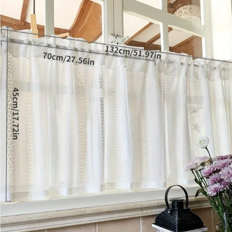 rideau blanc semi transparent broderie fine classique polyester dimensions variées vintage motifs géométriques