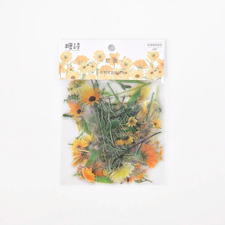 autocollants fleurs séchées multicolores vintage 40 pièces scrapbooking décoration semi transparentes