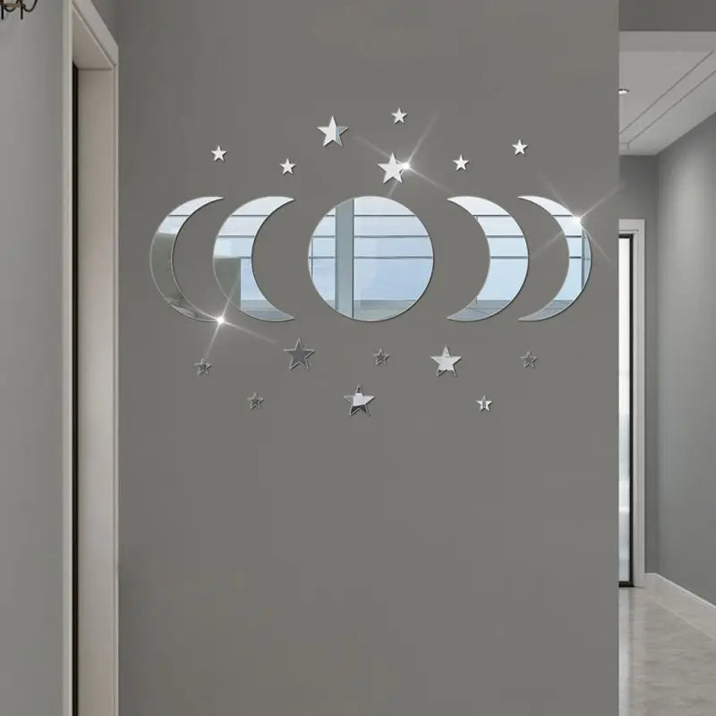 miroirs argentés effet miroir adhésifs modernes 10 étoiles cercle croissants