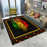 tapis moderne lion stylisé motifs géométriques noir vert rouge jaune blanc salon chambre coucher