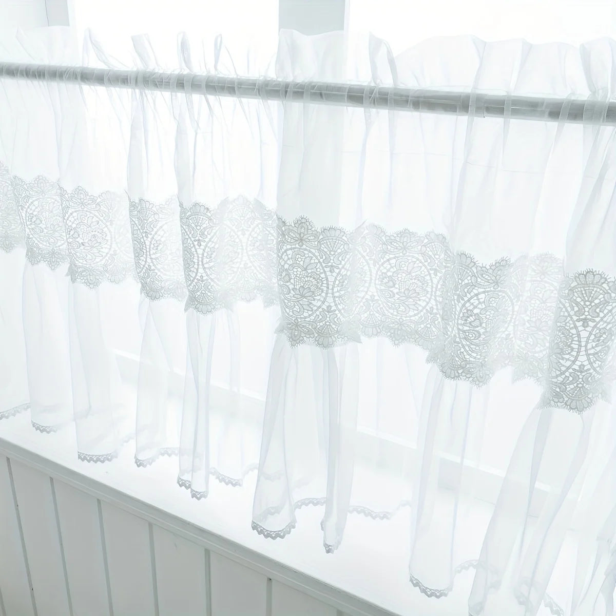 rideau blanc dentelle fine transparent classique polyester intérieur maison