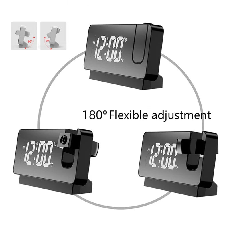 projecteur réveil numérique projection miroir écran led moderne calendrier luminoise radio