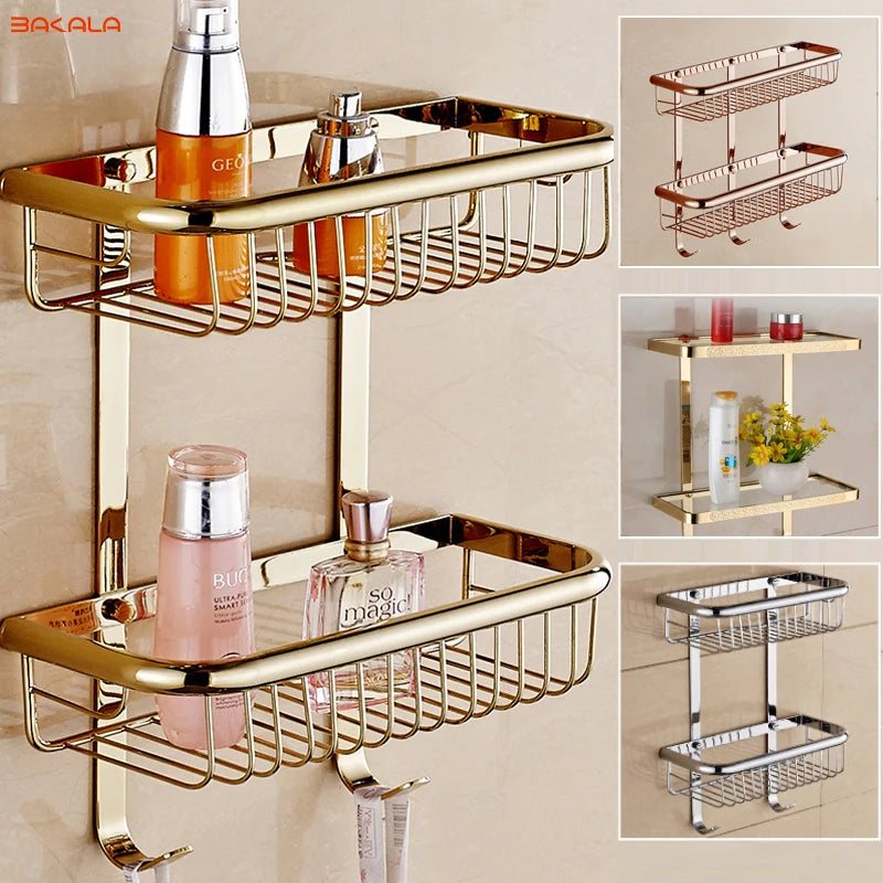 étagère salle bain double niveau or chrome moderne minimaliste clips inclusion vis écrous