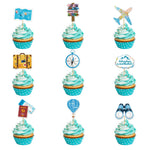 décoration fête voyage avion valise boussole globe lettres toppers cupcakes illustrations aventures