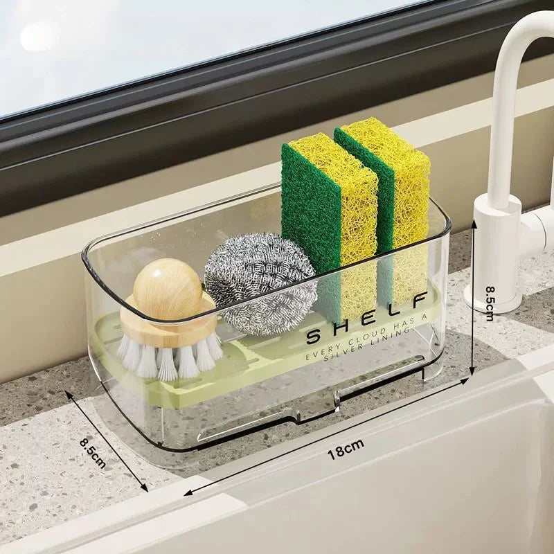étagère cuisine transparente moderne clips brosse gant nettoyage rangement multifonctionnels