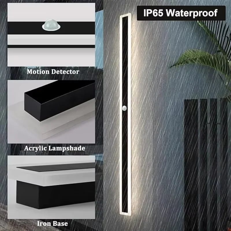 lampe murale extérieure led noir moderne détecteur mouvement ip65 waterproof abatjour acrylique