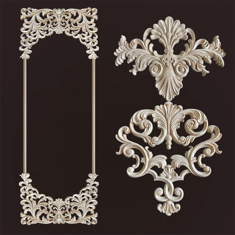 décoration murale bois motif floral baroque panneau porte meuble cuisineAAD