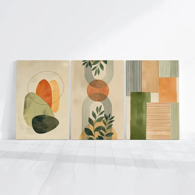 toiles d'art abstrait géométrique contemporain minimaliste beige vert orange noir 20x30cm 30x45cm 40x60cm 60x80cm