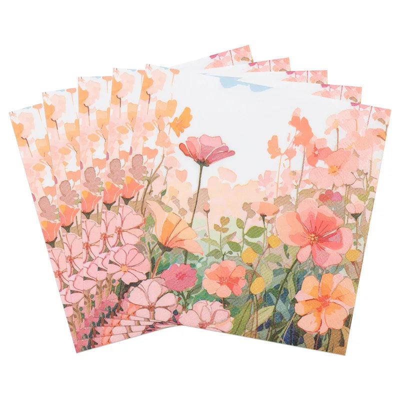 serviettes rose fleurs feuilles tissu festif opalescent pack 40 pièces 16.5cm 16.5cm illustration naturelle