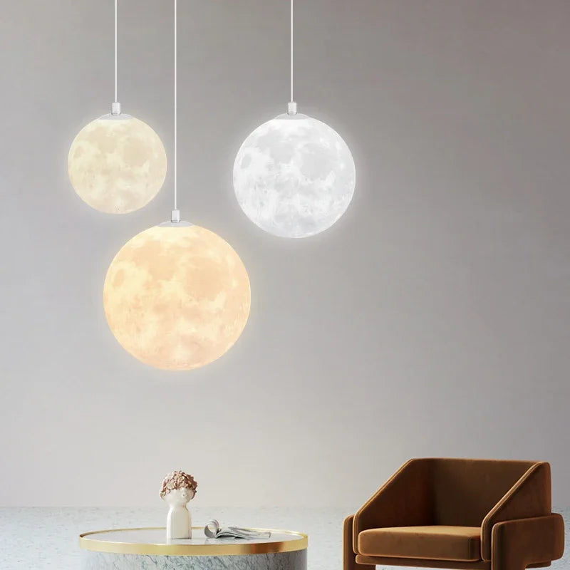 Suspension lumineuse moderne imprimée lunaire blanc beige tringle led 220v