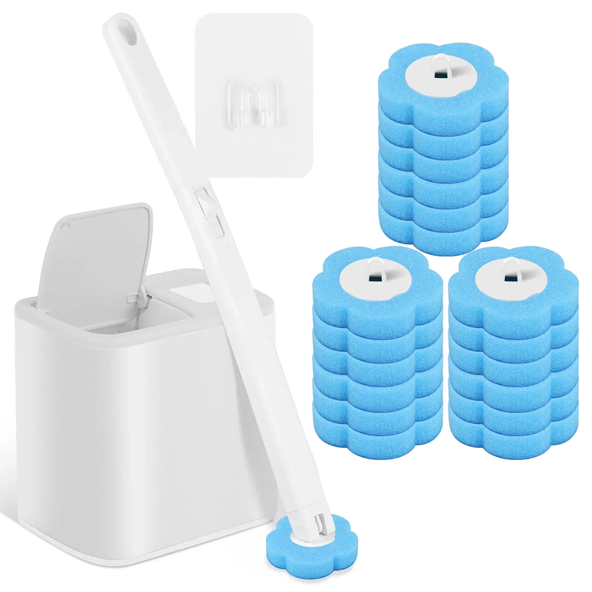 brosse toilette jetable bleu texture granulée clip mural pratique moderne