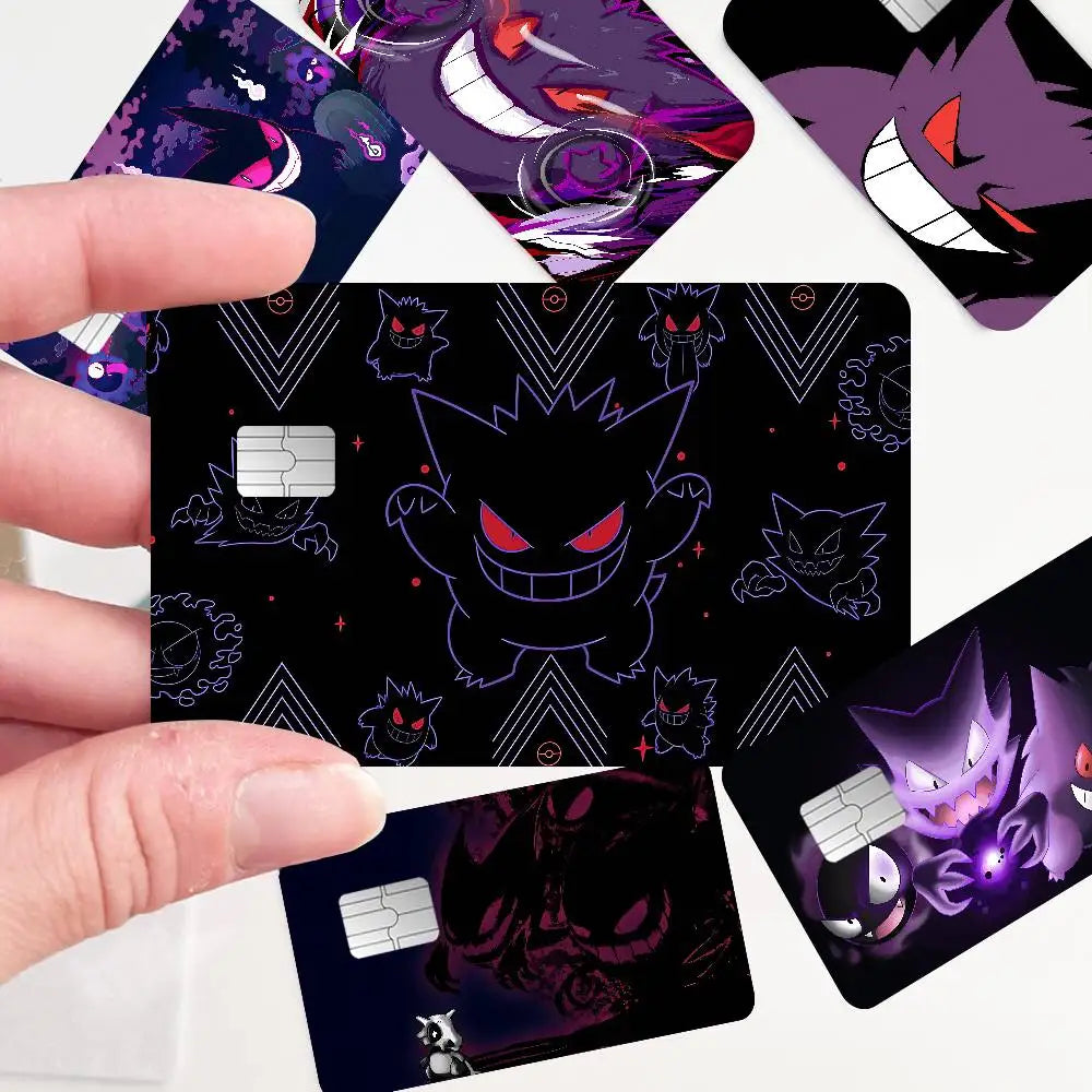 autocollants carte crédit dessin animé gengars monstres noirs violets yeux rouges nuages lunes motifs