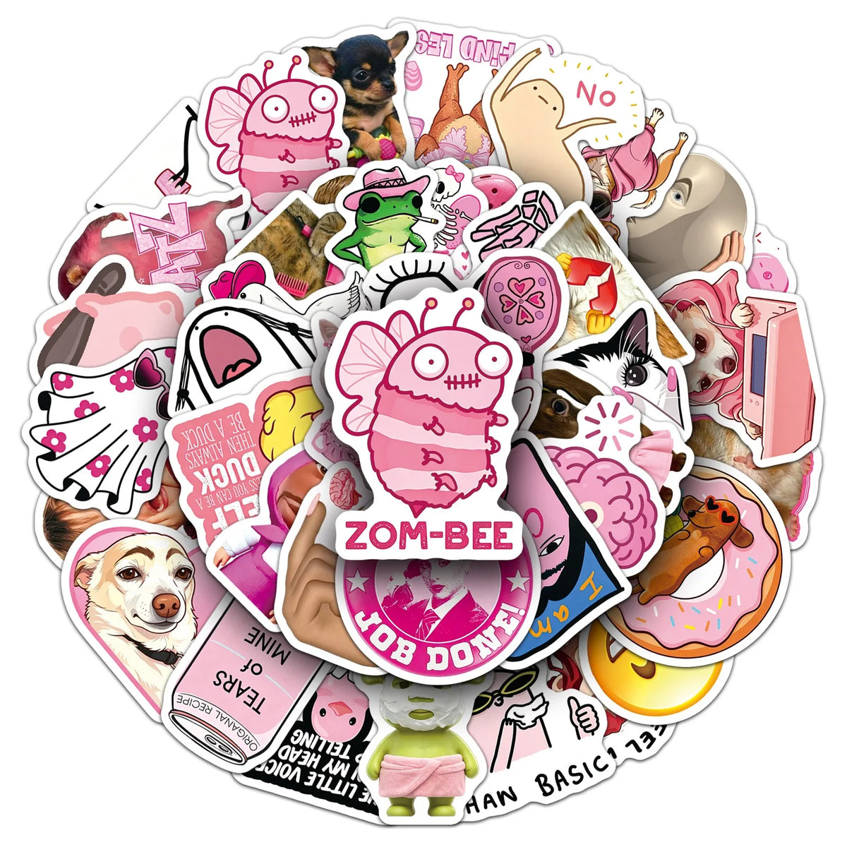 stickers animaux rose blanc noir stickers imperméables adhésifs cartoong pop art mignons 50pcs
