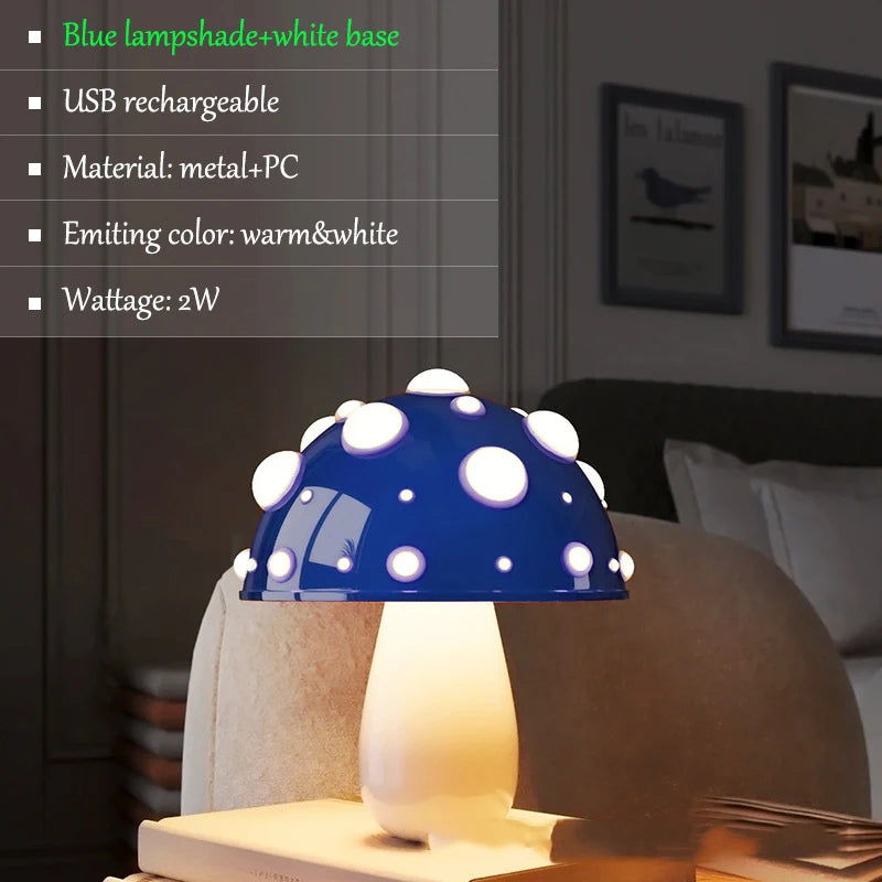 lampe poser champignon enfant rechargeable usb led rouge blanc vert violet bleu moderne chambre