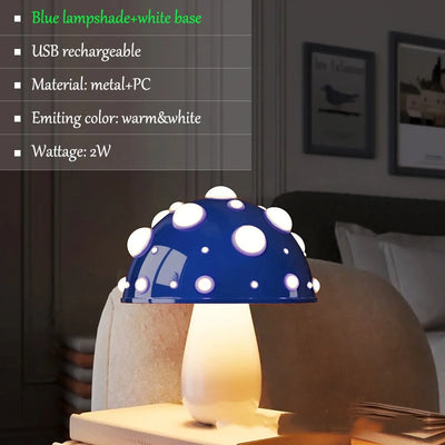 lampe poser champignon enfant rechargeable usb led rouge blanc vert violet bleu moderne chambre
