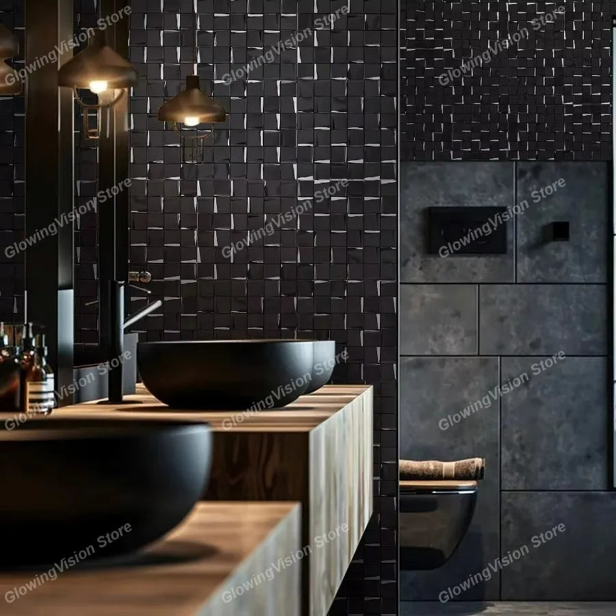 carreaux muraux adhésifs or moderne élégants carrés brillants 29.3cm 29.3cm noir argent