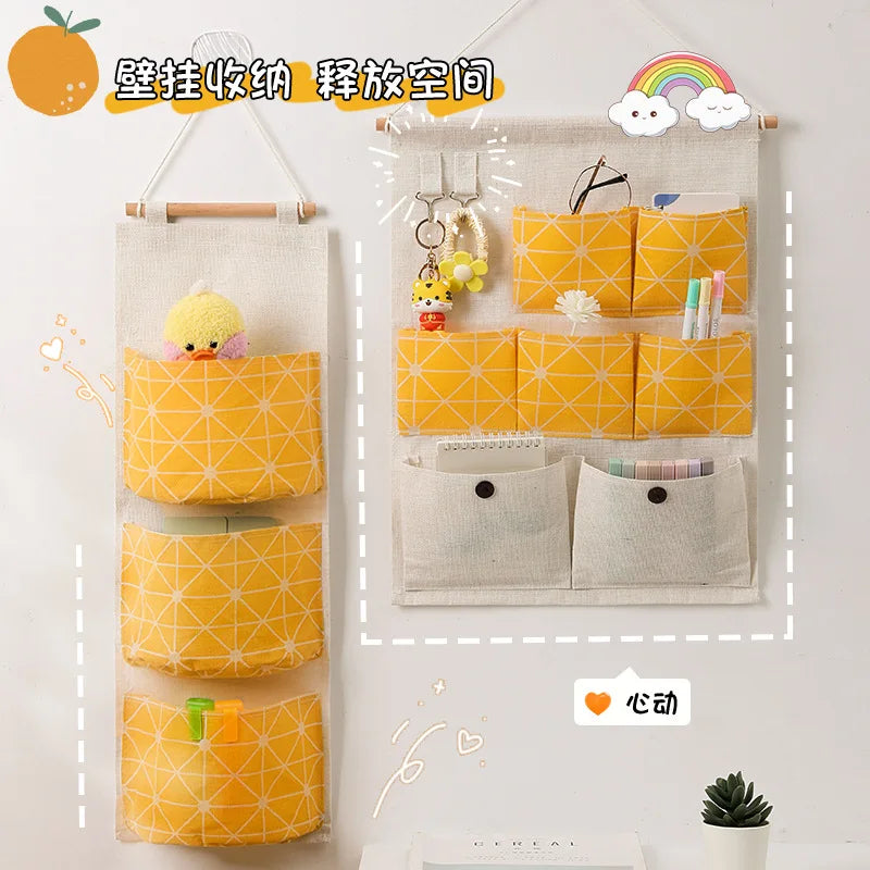 sac rangement mural multiple poches clips magnétiques beige jaune organisation moderne poches utilitaires porte