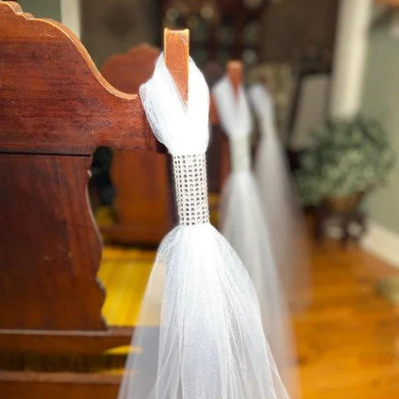 décoration mariage tulle blanc strass argentés bande festive chaise meuble événementière translucent festive
