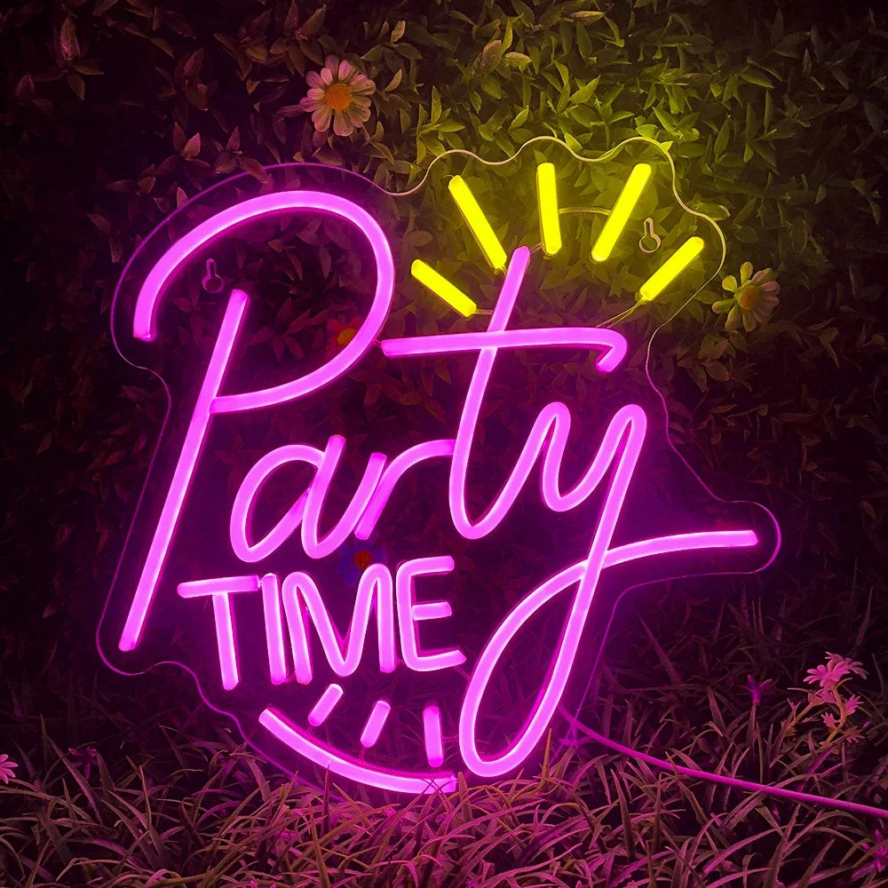enseigne lumineuse led transparente moderne décoration intérieure party rose bleu jaune graphique câble usb