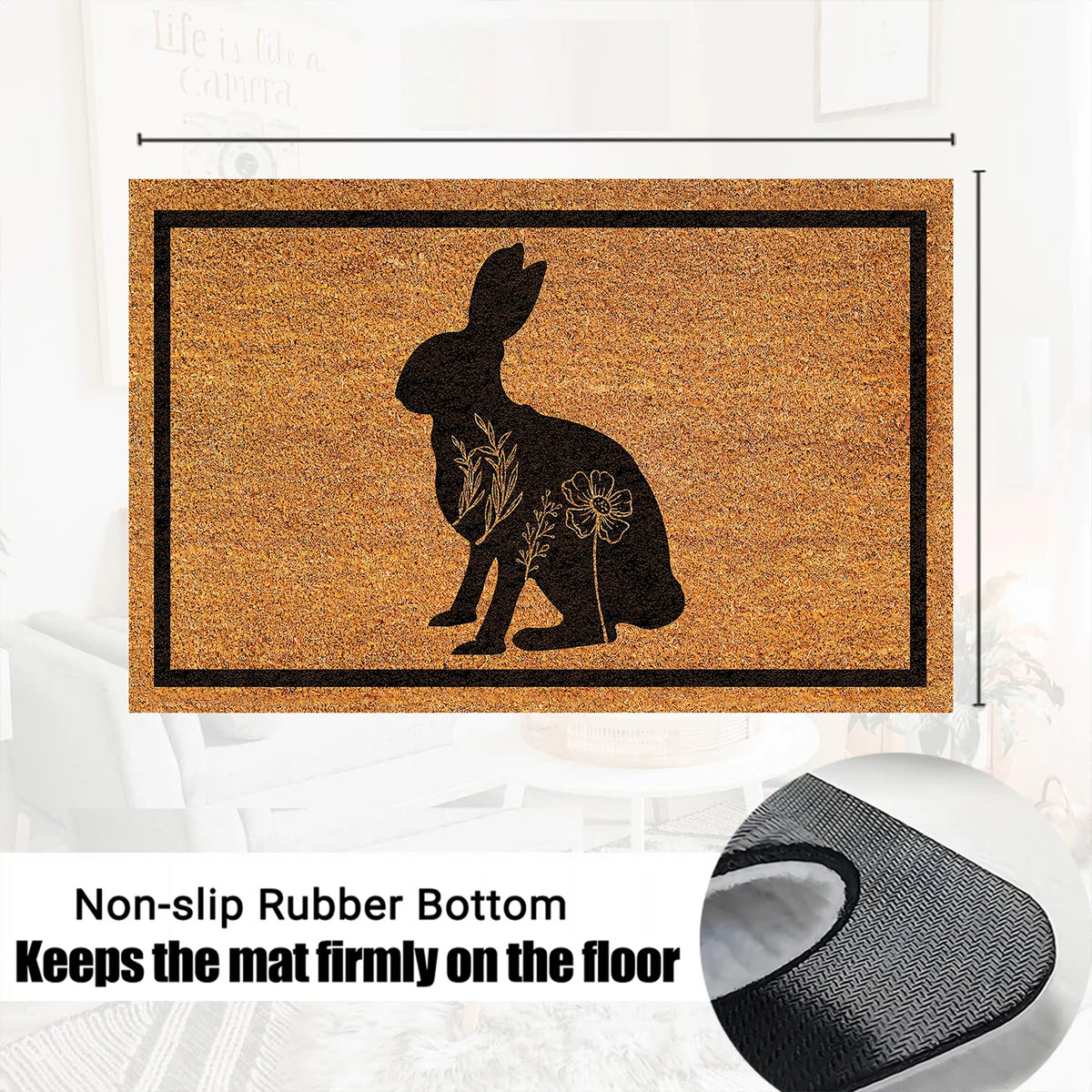tapis d'entrée marron lapin fleurs antidérapant résistant extérieur intérieur classique imperméable