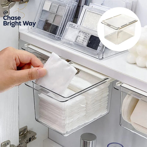 boîtes rangement transparentes modernes adhésives tampons coton bouchons coton lingettes salle bain