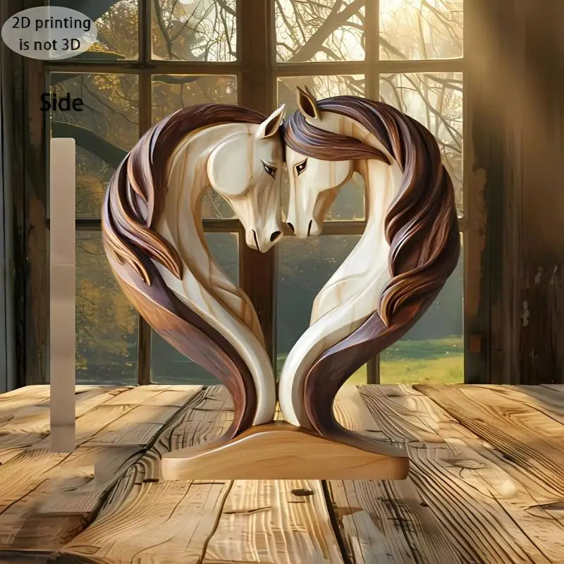 sculpture décoration chevaux forme cœur bois clair romantique chevalin