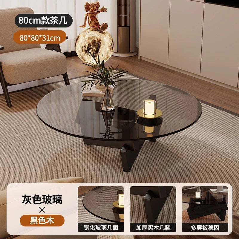 table basse moderne transparente bois marron clair plateau 70cm hauteur 31cm minimalistes