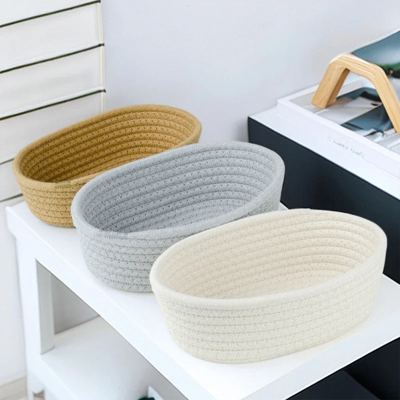 panier rangement tissu coton tressé moderne réutilisable pliable multicolore beige gris rose jaune