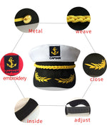 chapeau marin brodé ancre captain feuilles dorées ajustable noir blanc anniversaire mariage fête