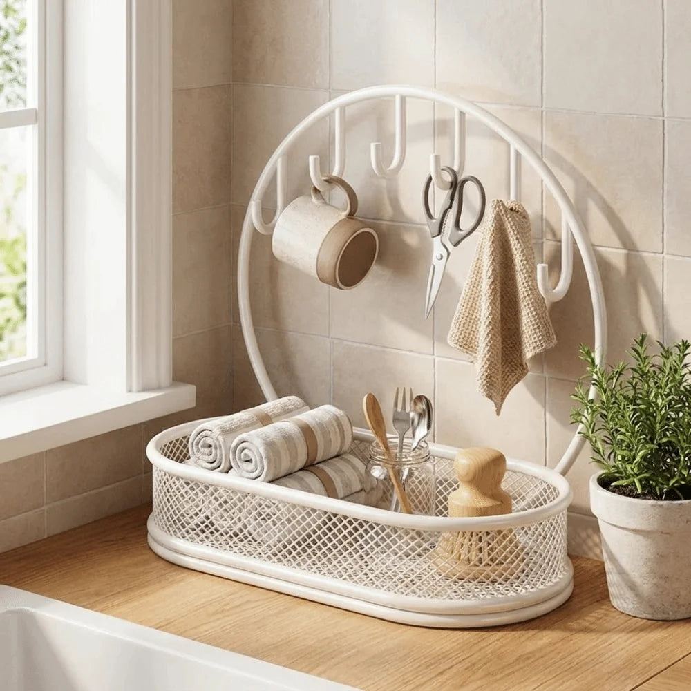 support bijoux moderne or maille métallique fixations murales accessoires toilette minimaliste or blanc