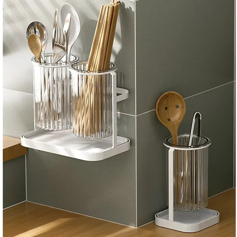 panier rangement couverts transparent support vaisselle drain multipurpose moderne japonais adhésif fourchette cuillère spatule