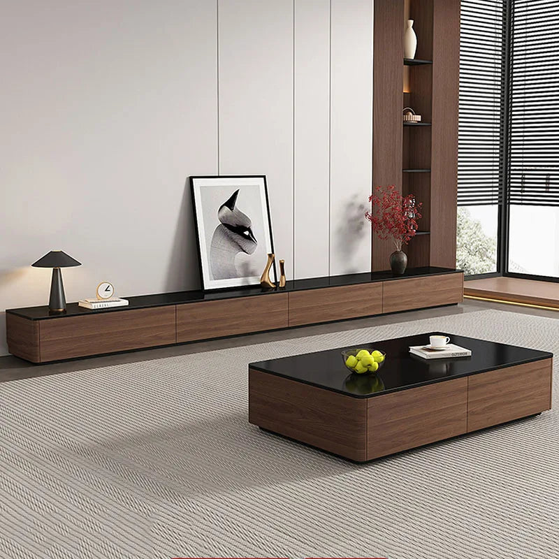 meuble tv bois massif noir moderne tiroirs rangement salon bois foncé