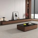 meuble tv bois massif noir moderne tiroirs rangement salon bois foncé