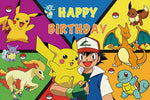 décoration anniversaire enfant pikachu happy birthday fond illustration vinyle poster Jaune Bleu