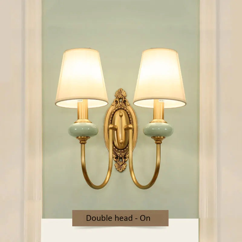 lampe murale classique vintage abat jour tissé doré beige vert clair douille E14 base