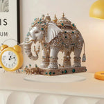 statue élégante éléphant blanc doré artisanal support transparent traditionnel ornement diamants