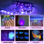 bande lumineuse led uv 12v 5m spirale violet moderne cosmétiques billets linge pierres
