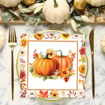 serviettes table imprimées citrouilles feuilles d'automne orange blanc marron vert rouge jaune
