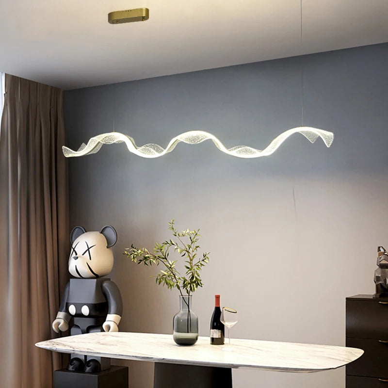 Suspension lumineuse moderne blanche dorée ondulée brillante LED 90 260V